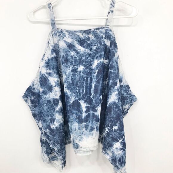 Hippie Laundry Blue White Tie Dye Rectangular Drape Batwing Tank Top - Picture 4 of 11